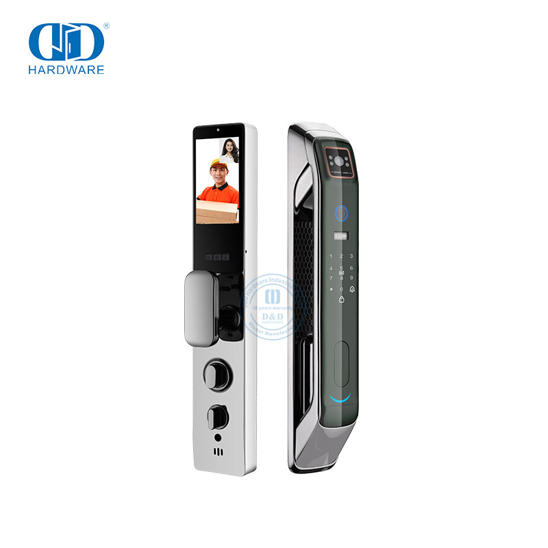Monitor de cámara WiFi Audio y captura de imagen Cerradura de puerta automática con reconocimiento de huellas dactilares, palma y rostro -DDEL008