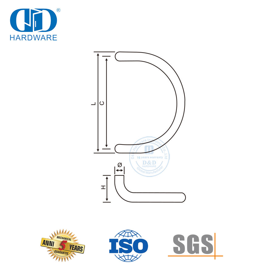 Tirador de acero inoxidable plateado tipo D espalda con espalda para puerta principal de vidrio Hardware-DDPH006