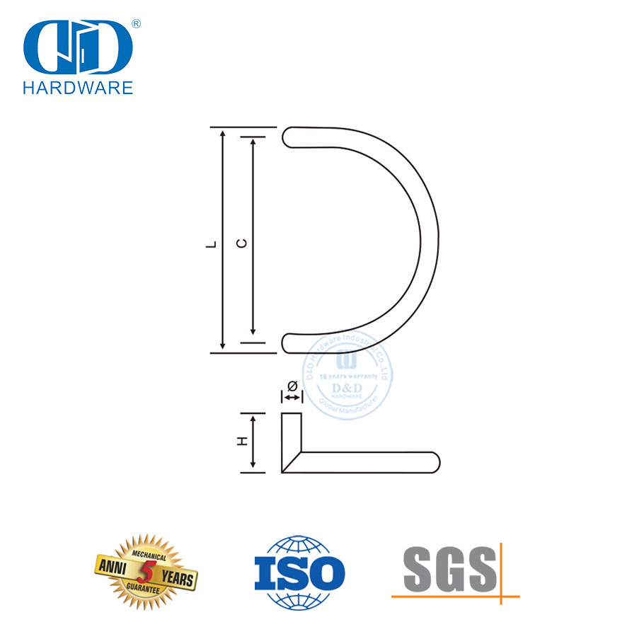 Juego de manijas para puertas de granero, tiradores y manijas de puerta de acero inoxidable con forma de C para baño de vidrio, DDPH003