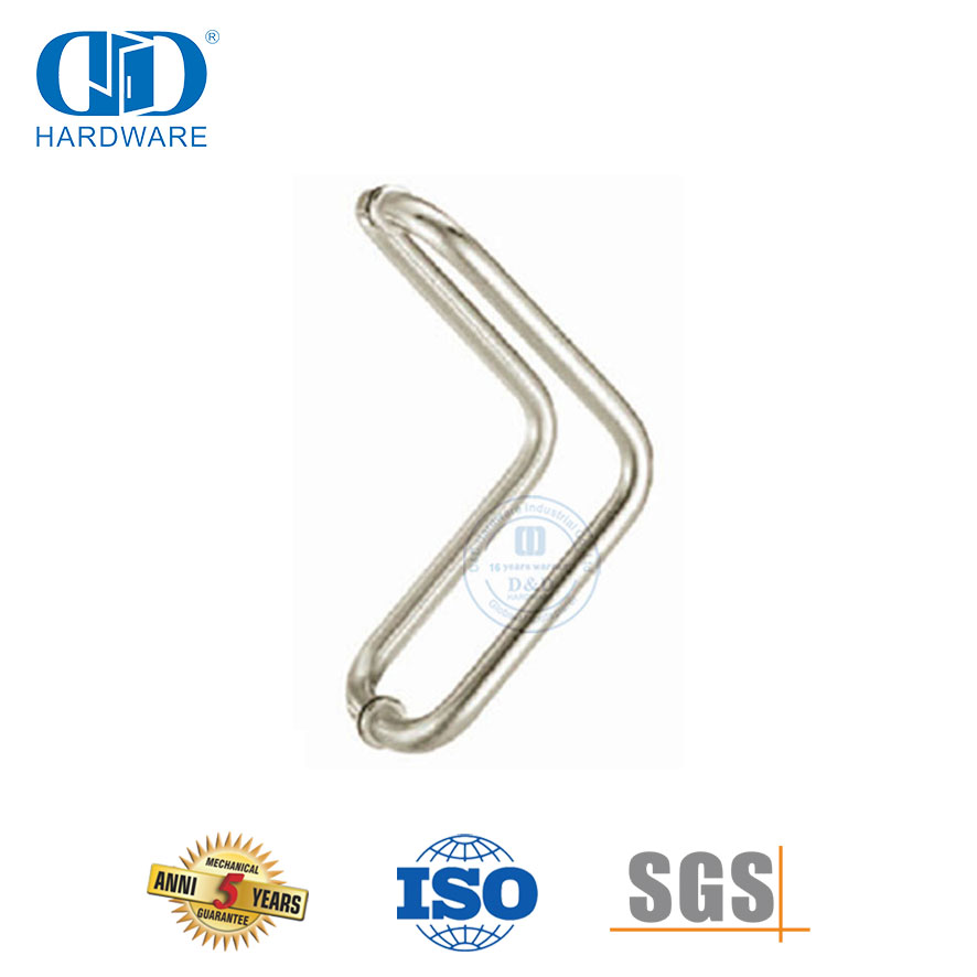 Tirador estilo codo espalda con espalda montado en vidrio de acero inoxidable satinado 316-DDPH012