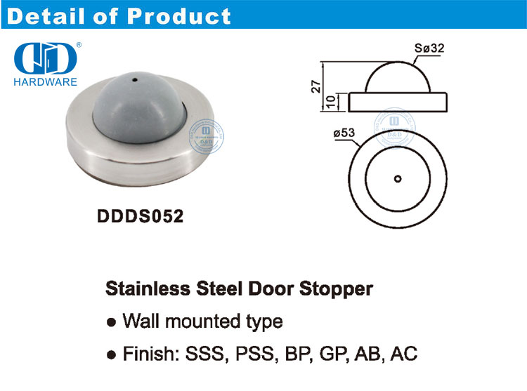 Tope de puerta de acero inoxidable tipo montado en la pared con puerta de dormitorio-DDDS052