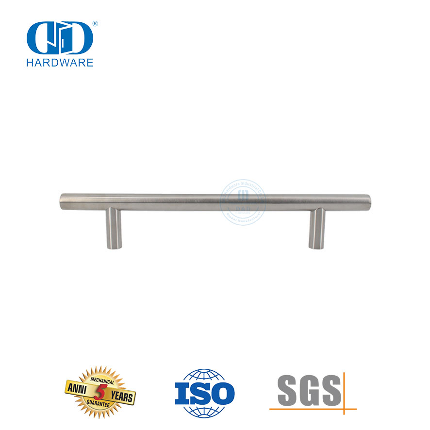 Manija de puerta de baño plateada con barra en T de acero inoxidable moderna para puerta de vidrio-DDPH031-SSS