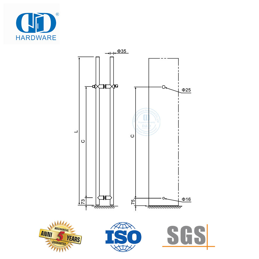 Herrajes para puerta de vidrio frontal de oficina, manija de palanca de puerta de vidrio con punto bloqueable con cerradura-DDPH040