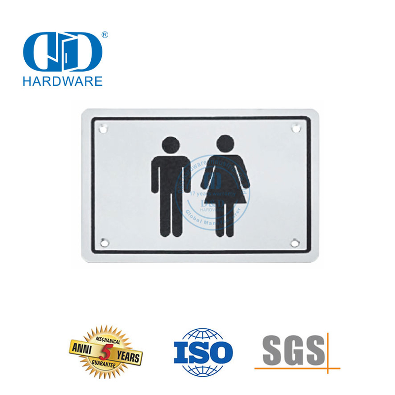 Placa de señalización de tipo cuadrado de acero inoxidable Placa de señalización de puerta de baño de baño público unisex-DDSP003