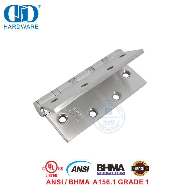 Certificación ANSI BHMA UL de acero inoxidable Accesorios de hardware ignífugos Bisagra a tope Bisagra de puerta de hotel de esquina redonda -DDSS001-ANSI-1-5x4x4.8mm