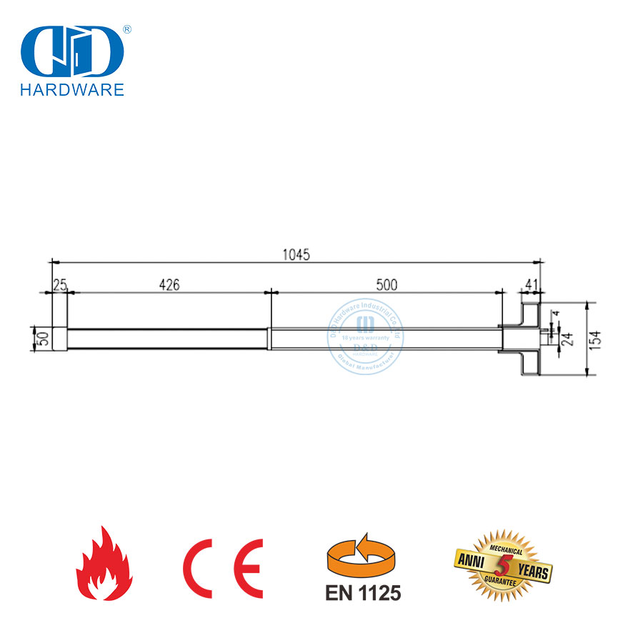 Cerradura de salida de pánico de barra de dispositivo de salida de pánico de resistencia al fuego con certificación UL CE para puerta de metal-DDPD003-CE