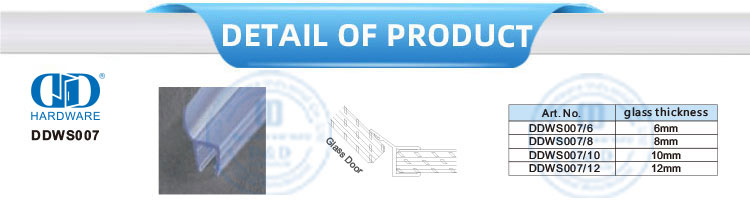 Tira de sellado de puerta de vidrio de goma Tira de sellado de puerta de ducha de vidrio de hotel de PVC impermeable para 8-12 mm-DDWS007