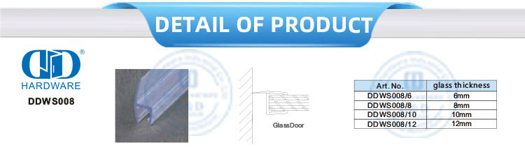 Tira de sellado impermeable de PVC, accesorio para puerta de vidrio, puerta corredera de ducha, tira de sellado de goma de silicona-DDWS008