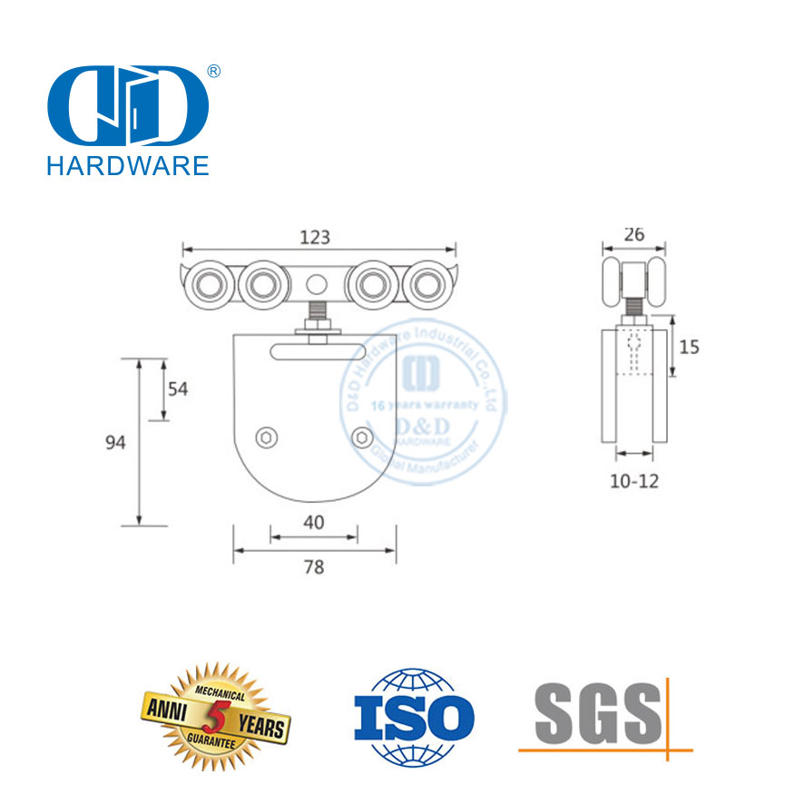 Abrazadera de puerta de acero inoxidable de aluminio, colgador de puerta corredera, accesorio de puerta enrollable para puerta corredera de una sola puerta-DDGS133