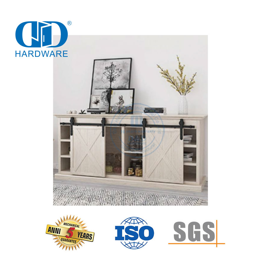 Herrajes de construcción de acero inoxidable, herrajes para puertas de madera de granero corredizas negras para gabinete y soporte de TV-DDBD031