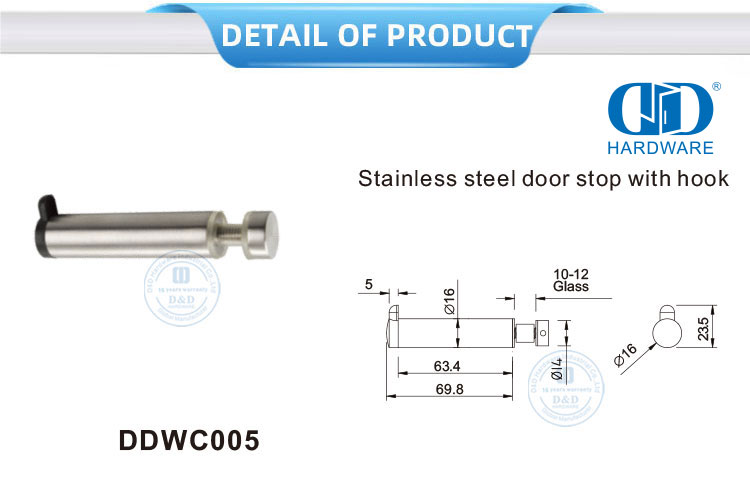 Hardware de baño de acero inoxidable Abrazadera de vidrio Clip Tope de puerta de vidrio con gancho-DDWC005
