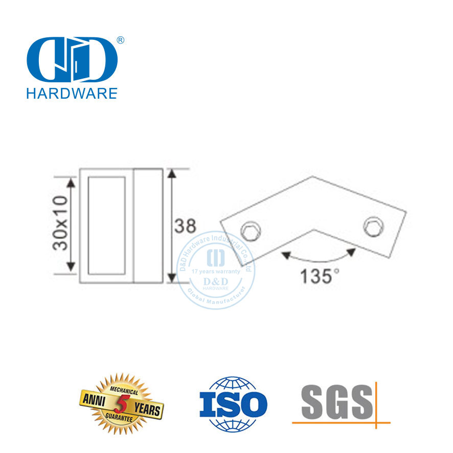 Conector de abrazadera de vidrio de tubo cuadrado de alta calidad de acero inoxidable para accesorios de baño-DDSC017