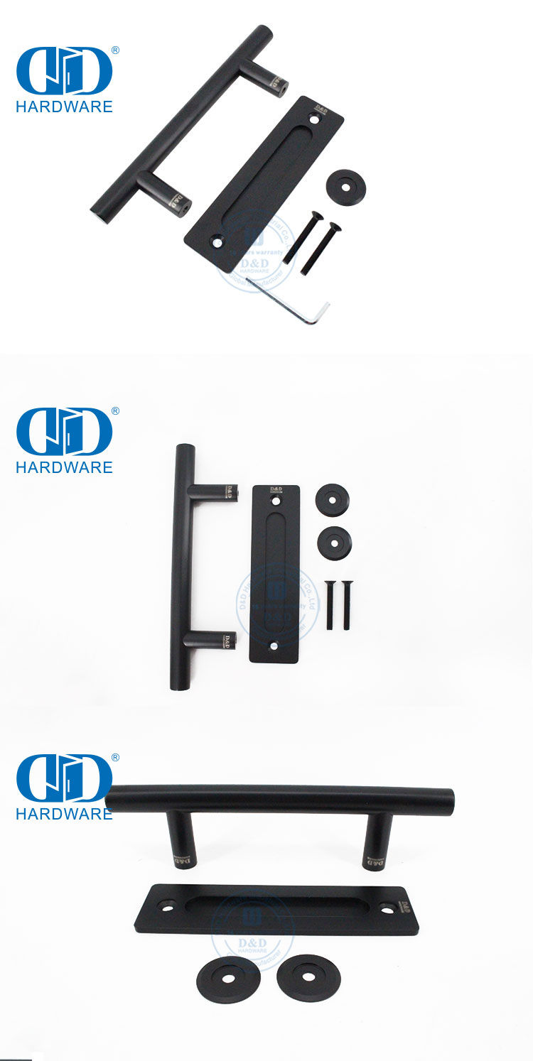 Hardware de construcción de manija de puerta de granero resistente de doble cara corrediza de acero inoxidable negro-DDBD102 negro