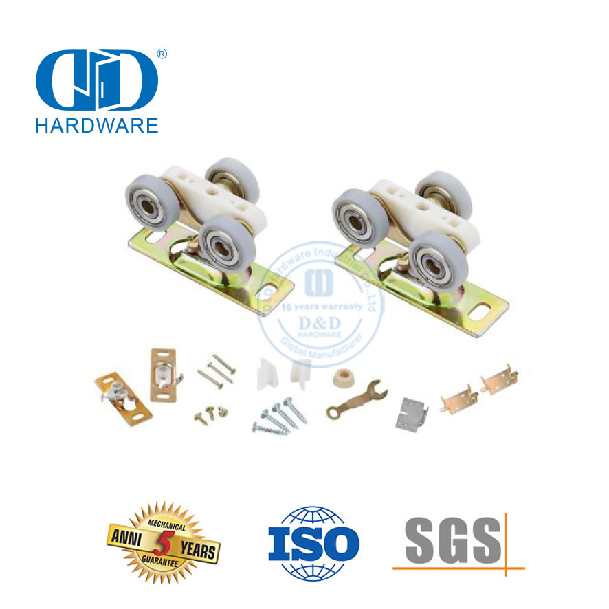 Kits de herrajes para puertas corredizas de granero con rodillos planos de tres ruedas de plástico de acero inoxidable Hardware para muebles-DDBD053