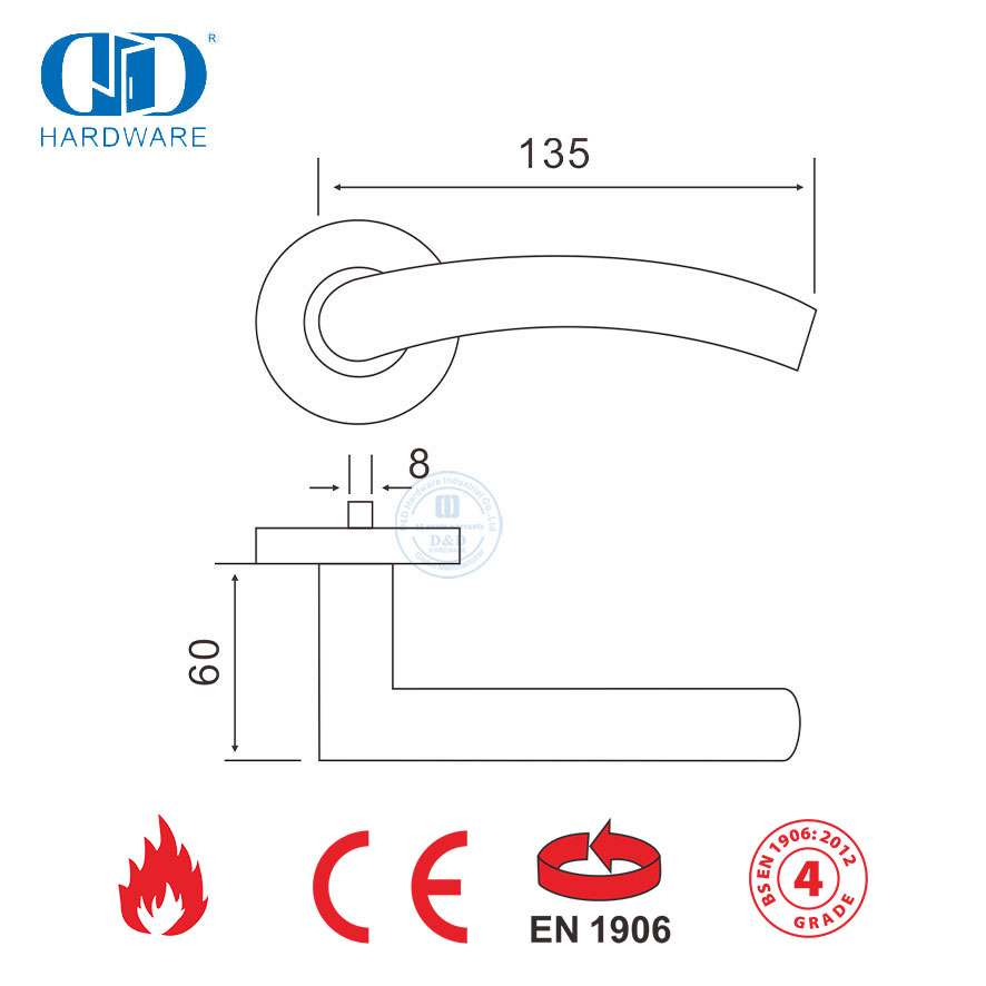 Manija de puerta de entrada BS EN 1906 Grado 4 para puerta de madera-DDTH008-SSS