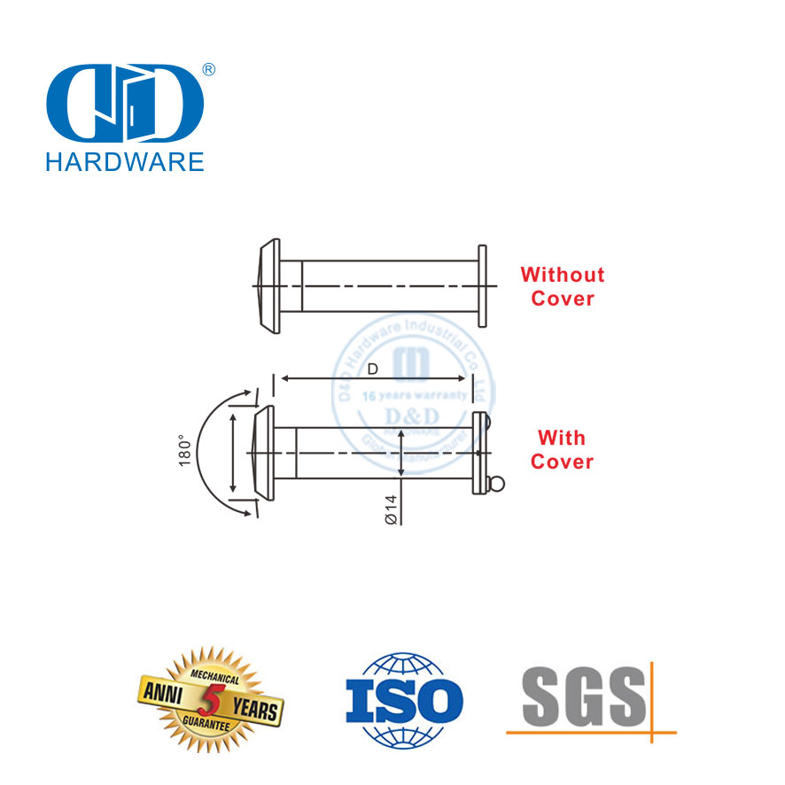 Venta caliente OEM 180 grados Peefole de puertas tradicionales con portada-DDDV002