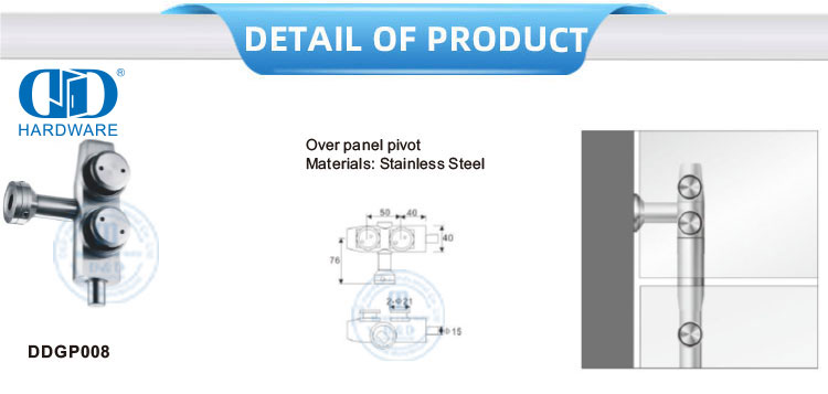 Sistemas de pivote de puerta de vidrio de acero inoxidable Accesorios de vidrio de pivote superior curvo sobre panel-DDGP008