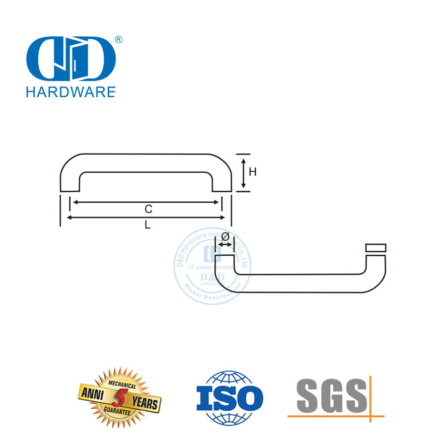 Tirador de puerta de vidrio templado de doble cara para baño de acero inoxidable Tirador de baño-DDPH018