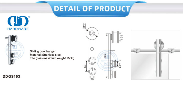 Proveedor de hardware Hardware de vidrio de acero inoxidable Accesorios de baño Rodillo colgante de puerta corredera para baño-DDGS103