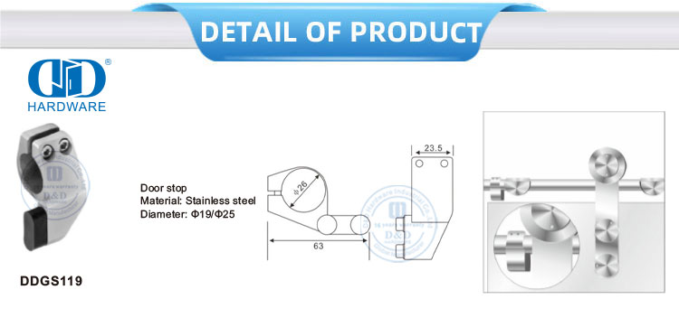 Herrajes para puertas sin marco de acero inoxidable, accesorios de baño, tapón de puerta para puerta corredera-DDGS119