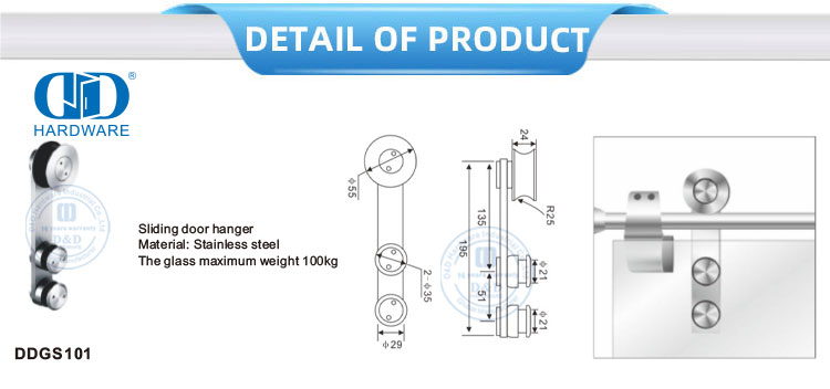Herrajes para puertas correderas con rodillos para puertas de ducha de acero inoxidable de fábrica, herrajes para vidrio para baño-DDGS101