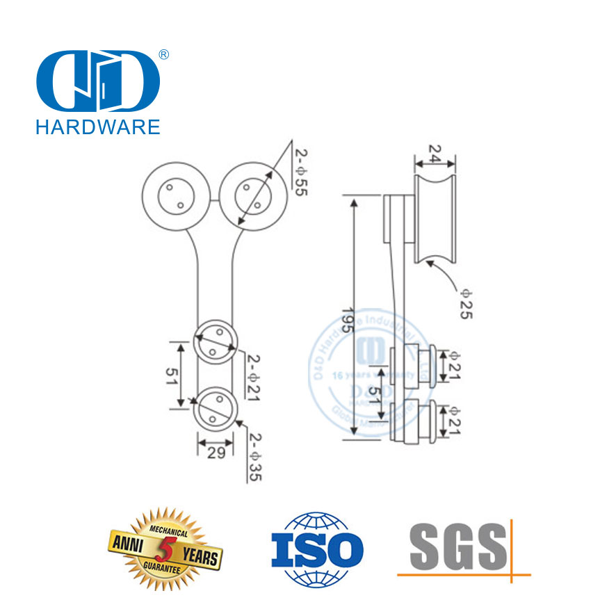 Colgador de puerta corredera, juego de accesorios de vidrio de acero inoxidable, accesorios de baño, montaje de vidrio para baño-DDGS100