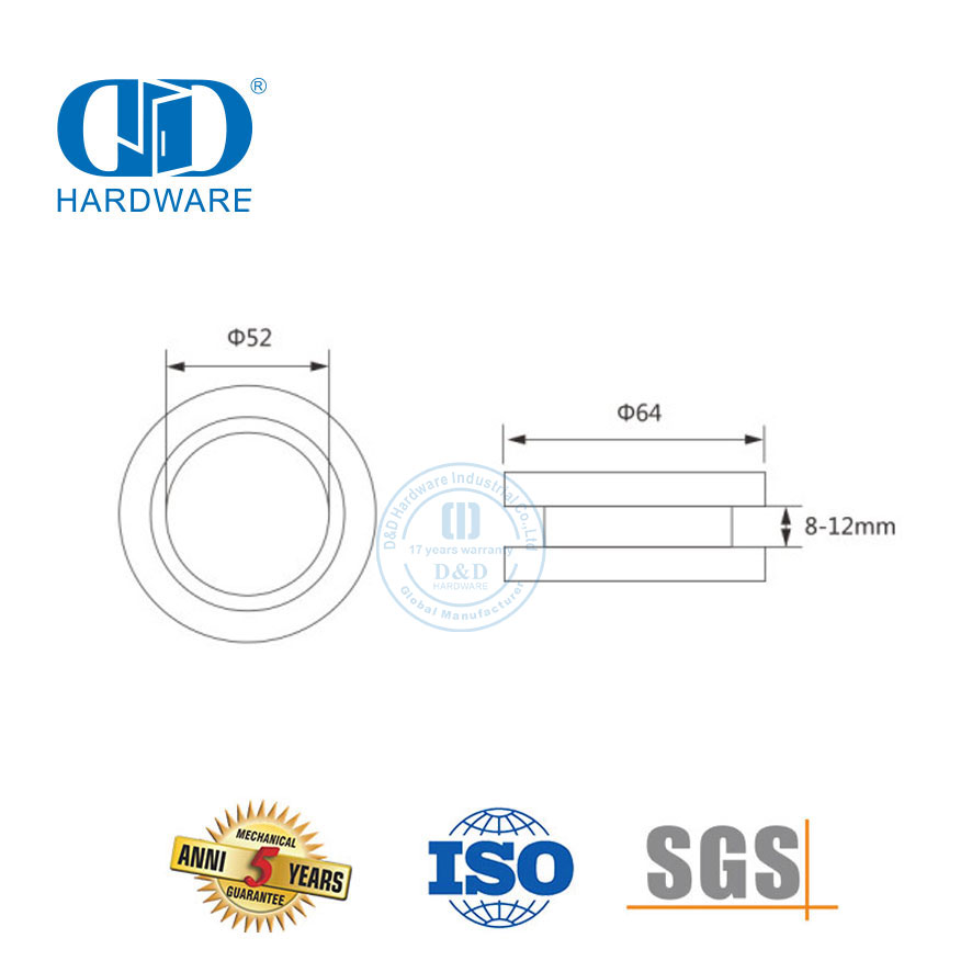 Perilla redonda de aluminio, herrajes para puertas corredizas de vidrio y acero inoxidable, manija de puerta con orificio pasante-DDSK017