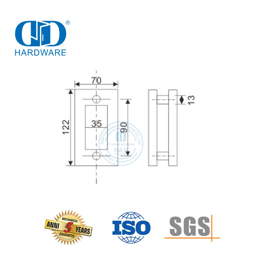Herrajes para puertas corredizas de vidrio de acero inoxidable Puerta corrediza de vidrio Manija ahuecada tipo cuadrado-DDSK020