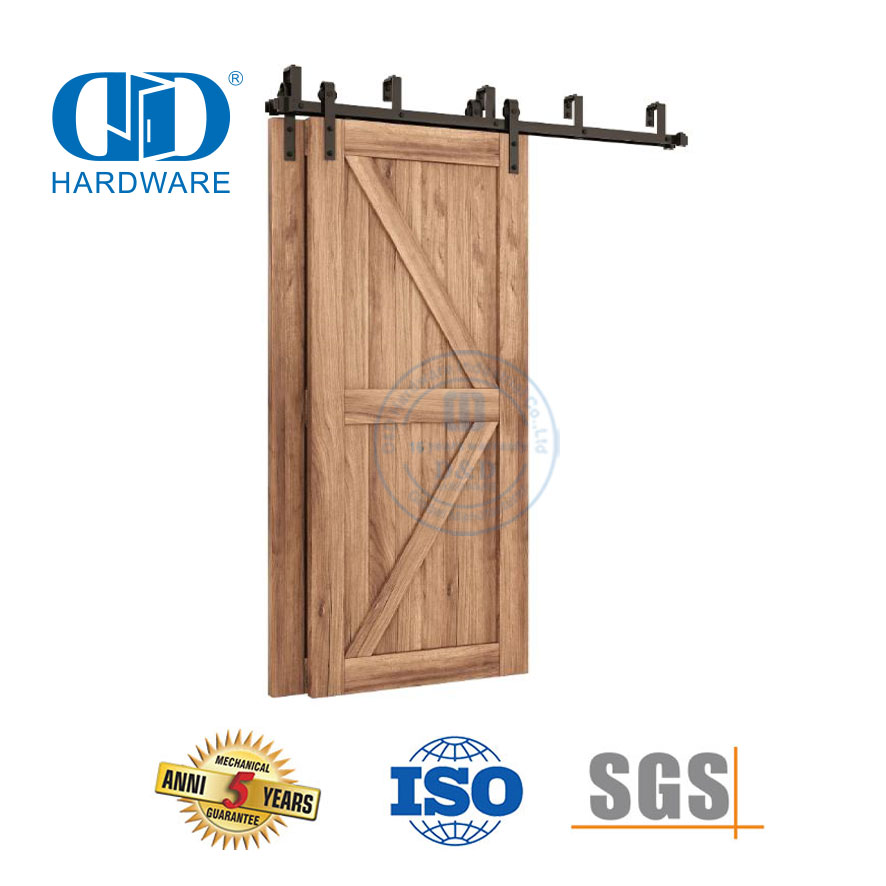 Riel oculto de acero inoxidable, juego de rodillos para puerta corrediza de madera negra mate, Hardware-DDBD022