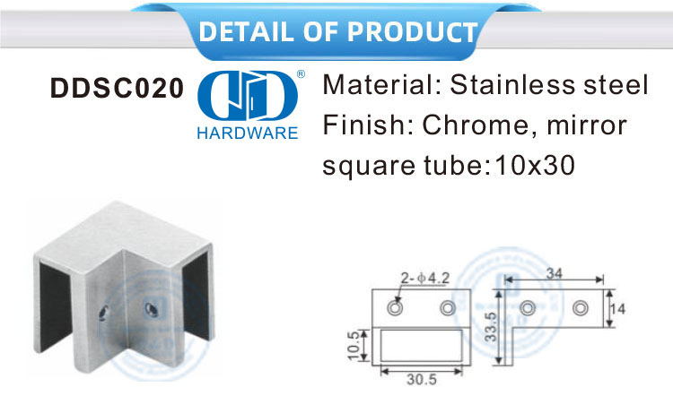 Conector de soporte de panel de vidrio de acero inoxidable Conector de tubo Conector de soporte de vidrio para soporte de tubería-DDSC020