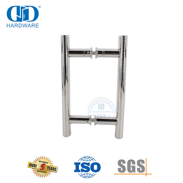 Manija 201 de acero inoxidable en forma de H con tubo circular elegante y conveniente para puerta de vidrio de baño-DDPH001-A Φ25-PSS