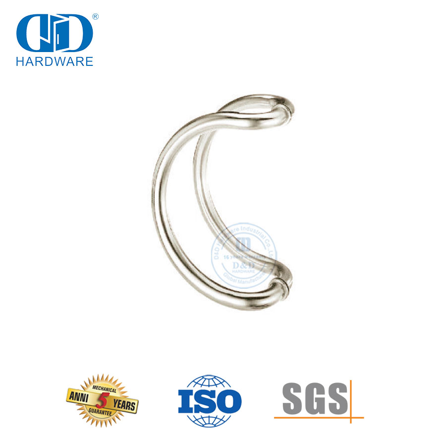 Tirador de acero inoxidable plateado tipo D espalda con espalda para puerta principal de vidrio Hardware-DDPH006