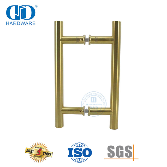 Manija de puerta de baño con empuje de tubo de acero inoxidable en forma de H con acabado de latón satinado-DDPH001-A Φ22-SB