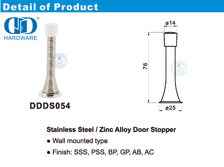 Tope de puerta de aleación de zinc de acero inoxidable con puerta de metal-DDDS054