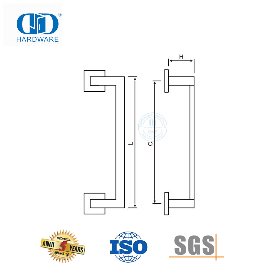 Manija de puerta cuadrada de acero inoxidable 304 de un lado para puerta de vidrio de oficina-DDPH036