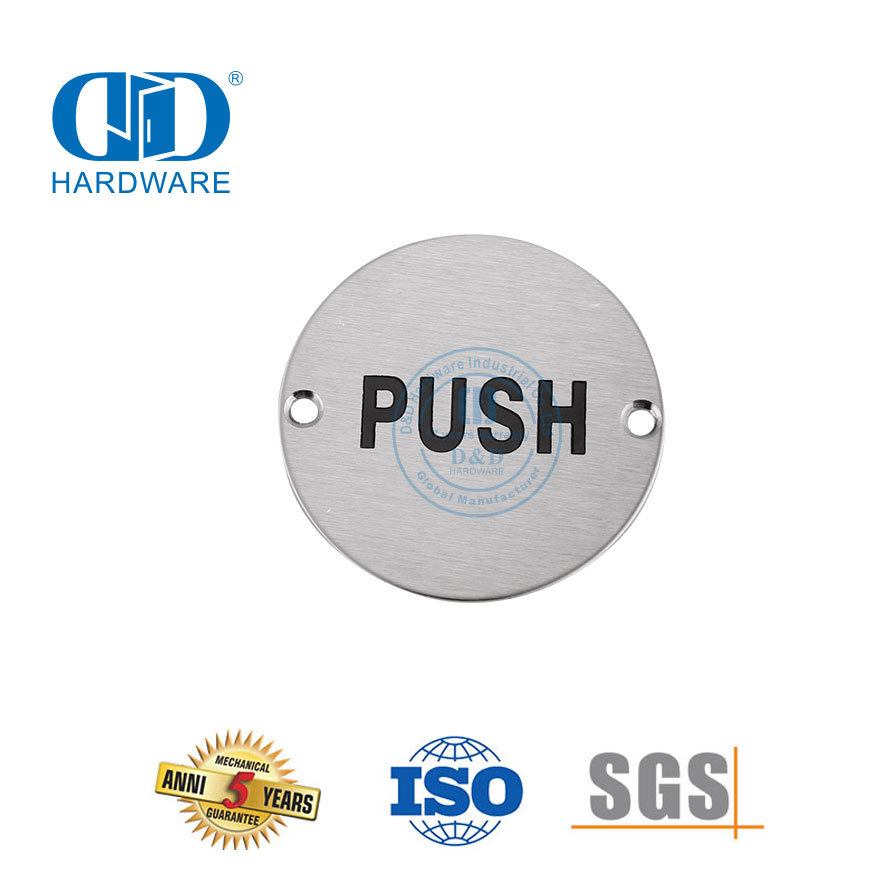 Señal de puerta de empuje y tracción, placa de señal de tipo redondo de acero inoxidable, placa de firma para puerta de baño público, placa de firma-DDSP009
