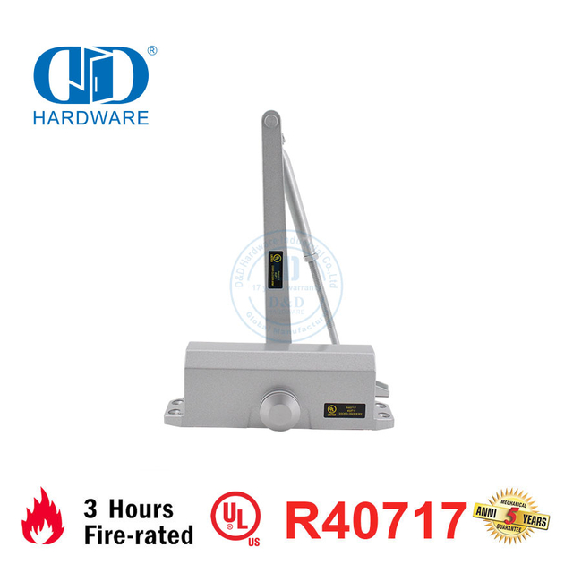 Control ajustable Certificación UL Incombustible 3 horas Aleación de aluminio Brazo paralelo Resorte de seguridad Hidráulico Residencial Metal Madera Cierrapuertas-DDDC056
