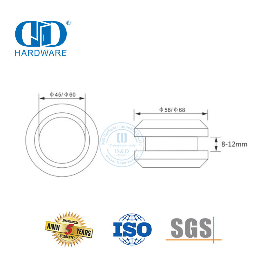 Accesorios para muebles Perilla de manija de acero inoxidable Herraje de vidrio Montaje de aluminio Orificio pasante Manija ahuecada-DDSK015