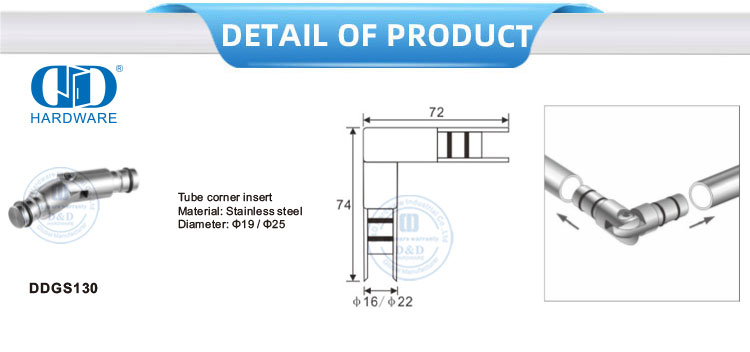 Inserto de esquina de tubo, accesorios de vidrio de acero inoxidable, herrajes para puertas, herrajes para puertas de vidrio para lavabo, baño-DDGS130