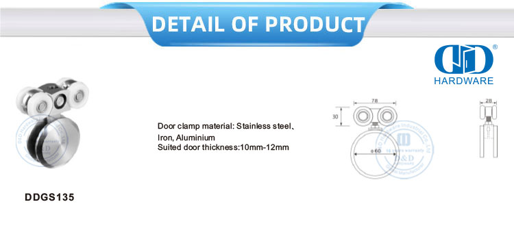 Abrazadera de puerta de acero inoxidable de fácil instalación, Hardware de vidrio, colgador de puerta corredera, Hardware de construcción para baño y dormitorio-DDGS135