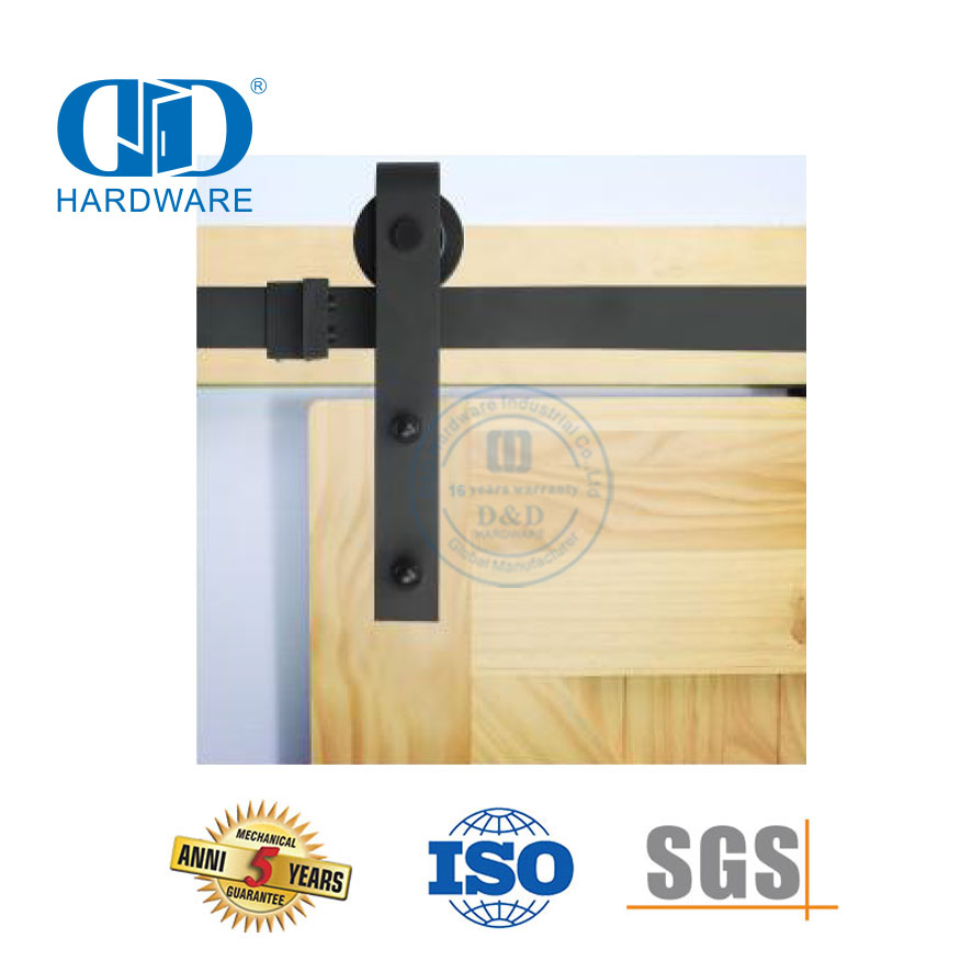 Kit de gabinete de acero inoxidable, accesorios, juego de rieles, herrajes de rodillos de puerta única de madera de Granero corredizo de carbono para puerta Interior-DDBD001