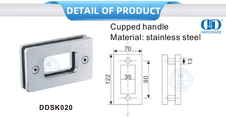 Herrajes para puertas corredizas de vidrio de acero inoxidable Puerta corrediza de vidrio Manija ahuecada tipo cuadrado-DDSK020