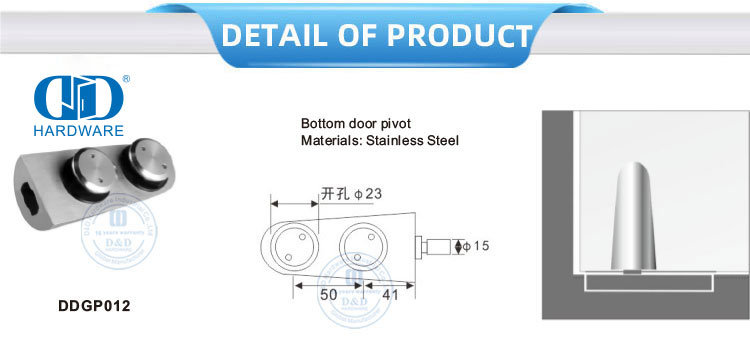 Sistemas de pivote de puerta de vidrio de acero inoxidable Herrajes para puertas corredizas Pivote de puerta inferior-DDGP013