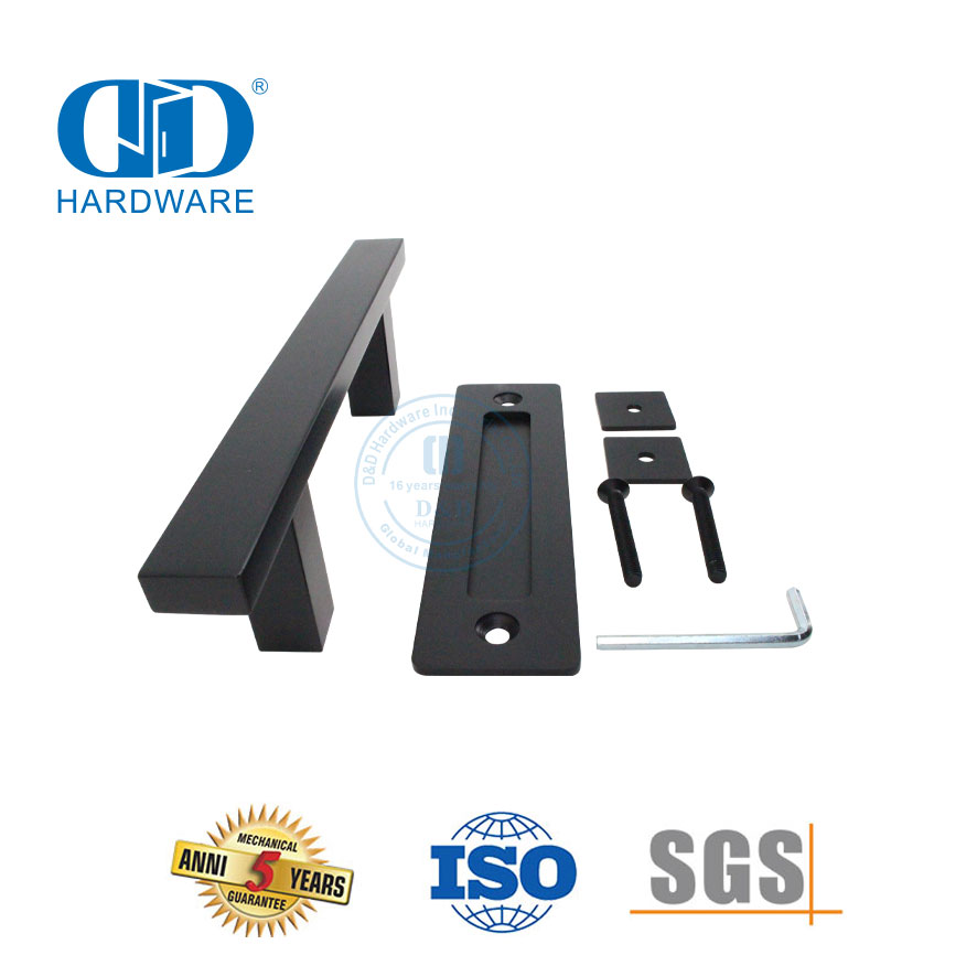 Fabricante de China Juego de manijas para puertas corredizas de granero de cocina de acero inoxidable negro mate Manija de puerta de doble cara-DDBD103 Negro