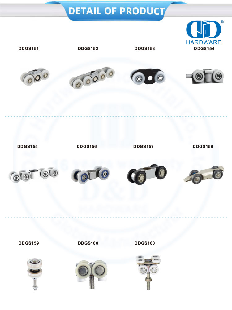 Durable acero inoxidable puerta corredera colgante rueda de rodillo accesorios de vidrio conjunto de puerta para baño-DDGS151