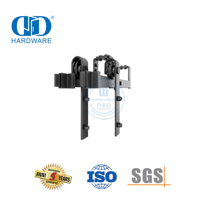 Riel oculto de acero inoxidable, juego de rodillos para puerta corrediza de madera negra mate, Hardware-DDBD022