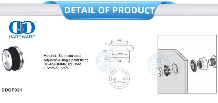Sistema de pivote de puerta de vidrio de acero inoxidable Punto de vidrio Ajuste fijo Ajuste de parche Pivot-DDGP021
