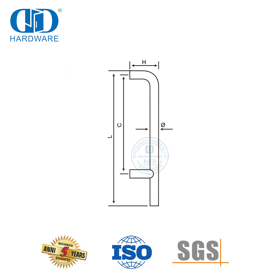 Manija de tracción de puerta de vidrio de baño en forma de U grande de tubo redondo de entrada-DDPH010