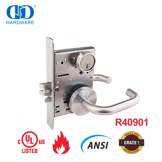 Cerradura de puerta de seguridad de acero inoxidable americano con clasificación UL, cuerpo de cerradura de embutir, puerta interior -DDAL04
