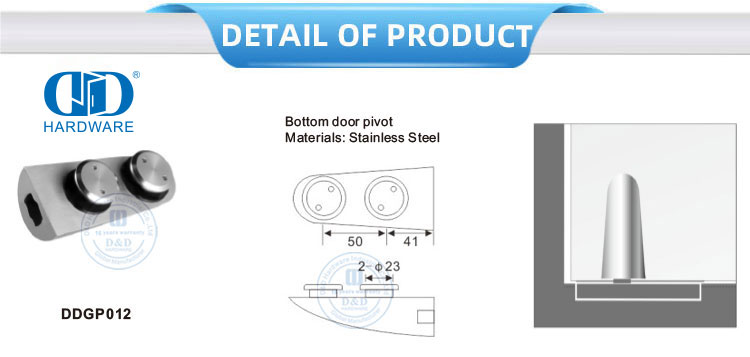 Pivote de puerta inferior de acero inoxidable, herrajes para puerta de vidrio, ajuste de parche pivotante, pivote superior-DDGP012